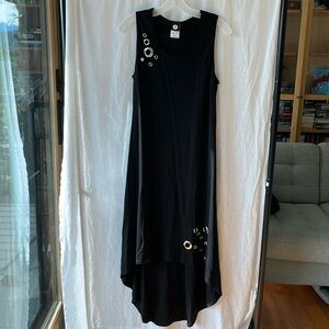 J - size SM - black asymmetrical hem dress with silver metal details